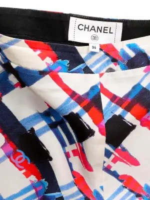 Pantalon en soie imprimé graphique multicolore rouge blanc bleu Prix boutique 2000€ Taille 36 — photo 2