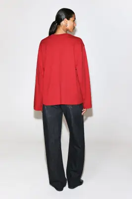 T-SHIRT À MANCHES LONGUES EN COTON BROSSÉ - ROUGE — photo 4