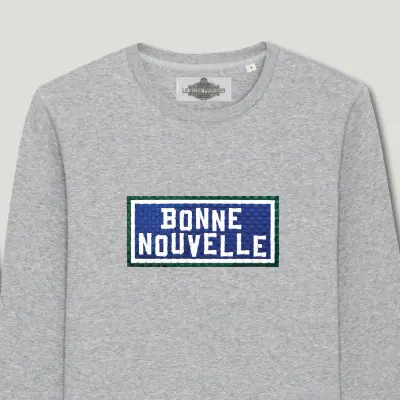 SWEAT SHIRT COTON BIO BRODÉ - BONNE NOUVELLE - GRIS — photo 2