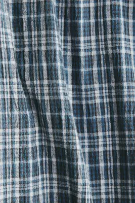Pantalon à jambes larges en coton - Bleu marine/carreaux — photo 3