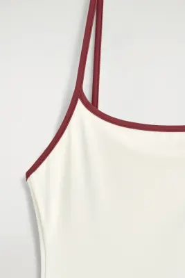 MAILLOT DE BAIN UNE-PIÈCE À FINITION CONTRASTÉE - BLANC / ROUGE — photo 4