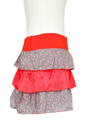 Mini jupe à volants en soie rouge vif et coton imprimé liberty NEUVE Taille 34 — photo 3