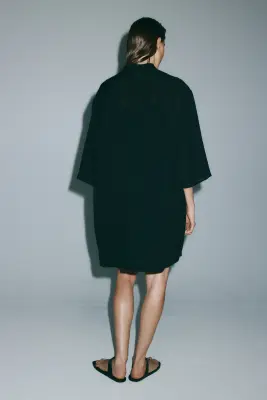 Knot-button tunic dress - Noir — photo 4