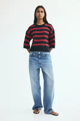 T-shirt en maille - Bleu marine/rayé — photo 1