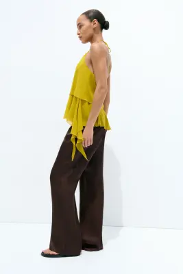 Pantalon évasé en satin - Marron foncé — photo 2