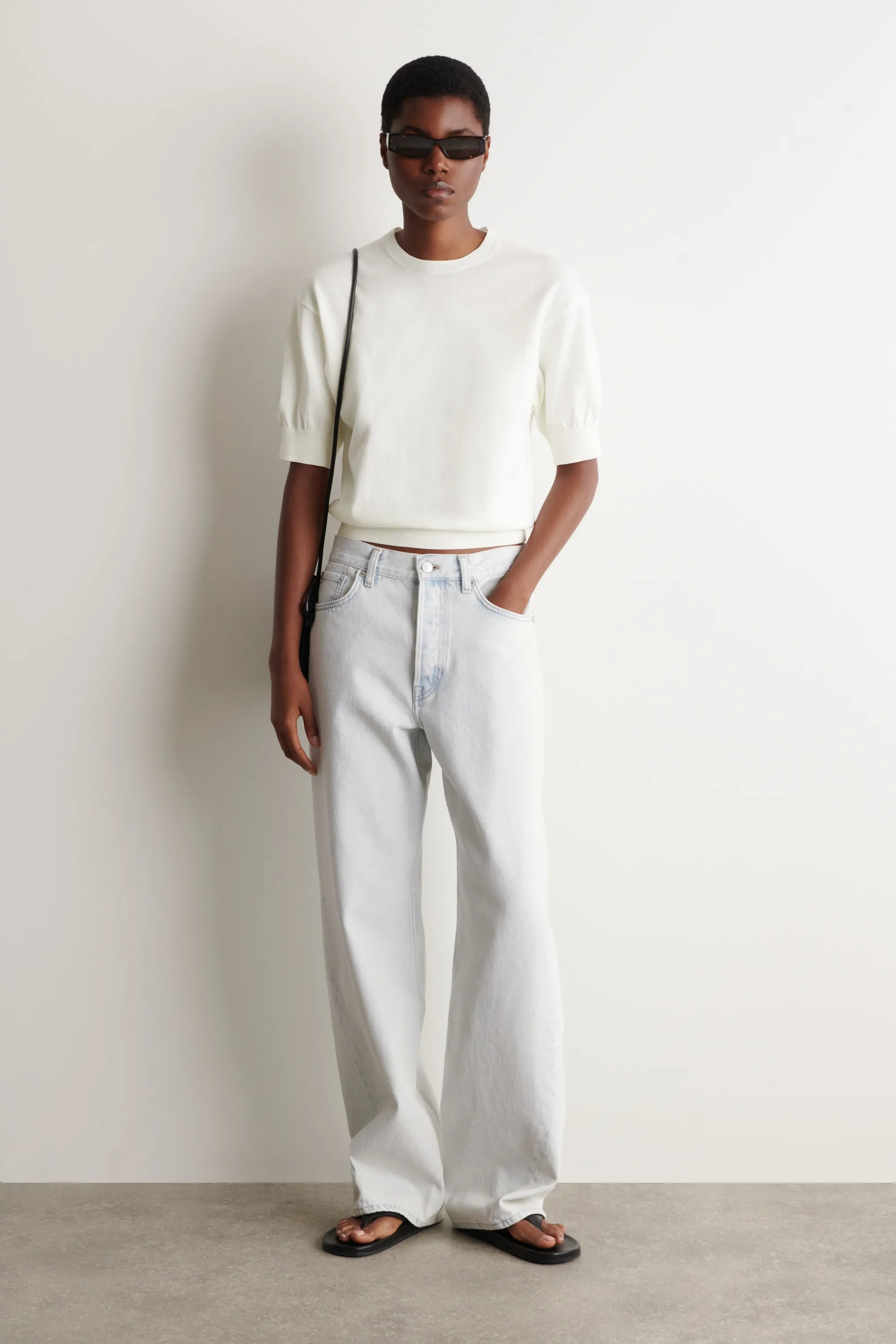 T-SHIRT EN MAILLE DE COTON - ÉCRU