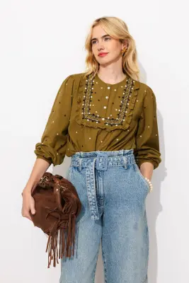Blouse brodée à plastron — photo 2