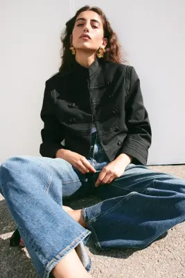 Veste à épaulettes en twill - Noir — photo 2