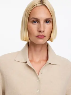 Pull polo en cachemire et laine - Beige — photo 3