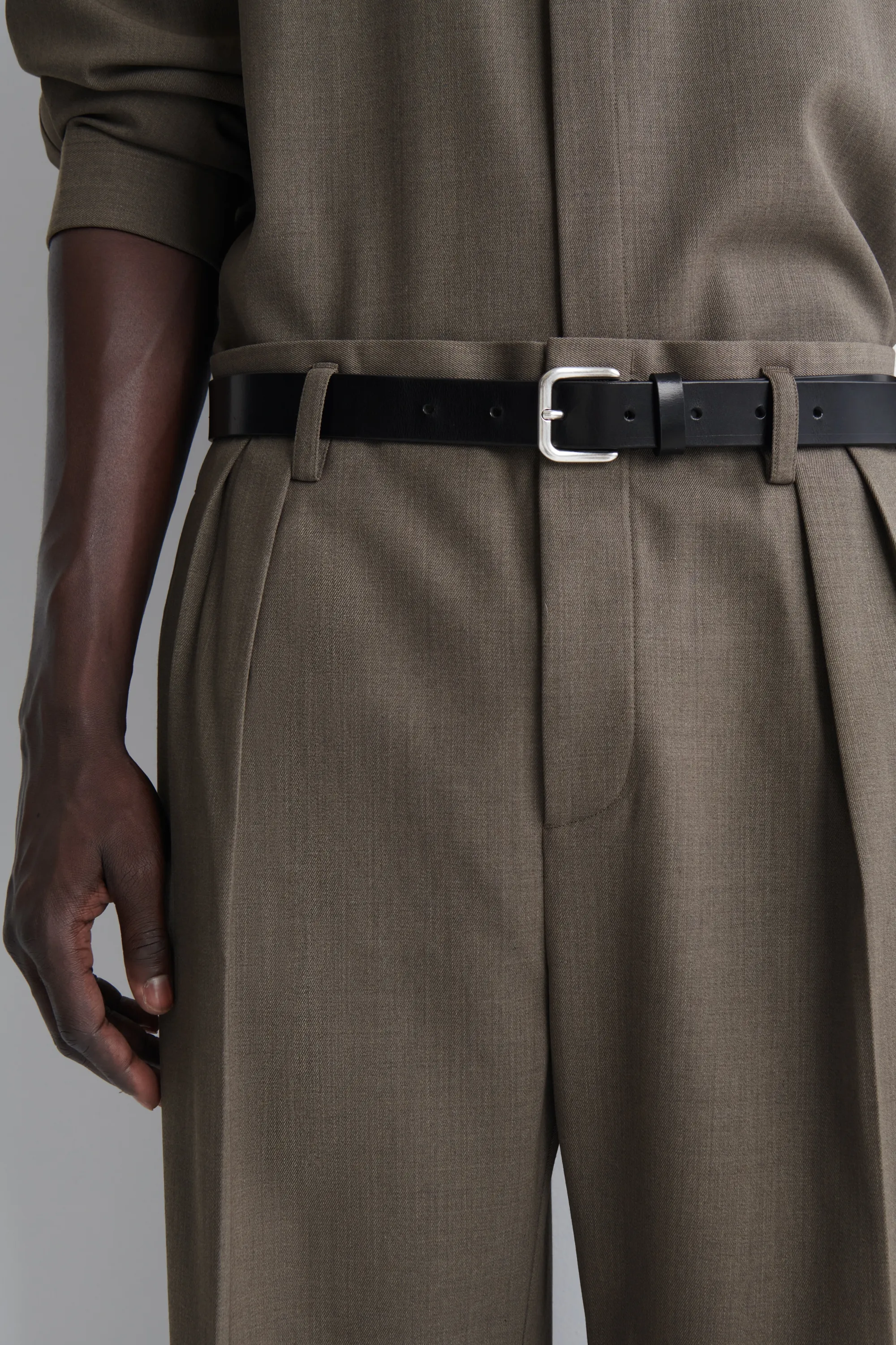 PANTALON LARGE DÉCONTRACTÉ EN MÉLANGE DE LAINE - BRUN