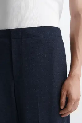 PANTALON DROIT DÉCONTRACTÉ EN JERSEY - BLEU MARINE CHINÉ — photo 1