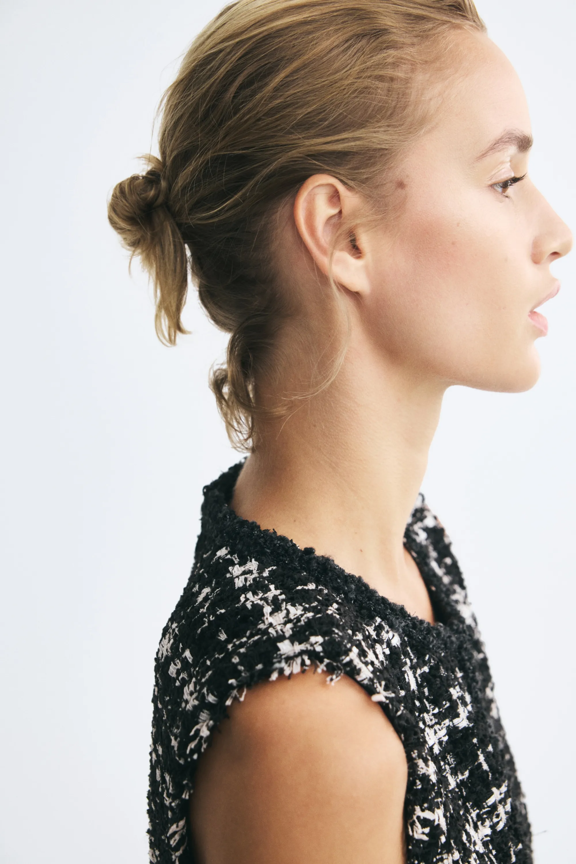 Robe en maille bouclette avec fente goutte d'eau - Noir/carreaux