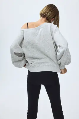 Sweat épaules nues - Gris clair chiné — photo 3