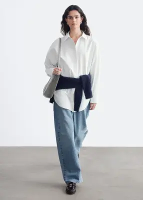 Chemise oversize à ourlet arrondi - Blanc — photo 1
