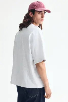 T-shirt Oversized Fit en coton - Gris clair chiné — photo 3