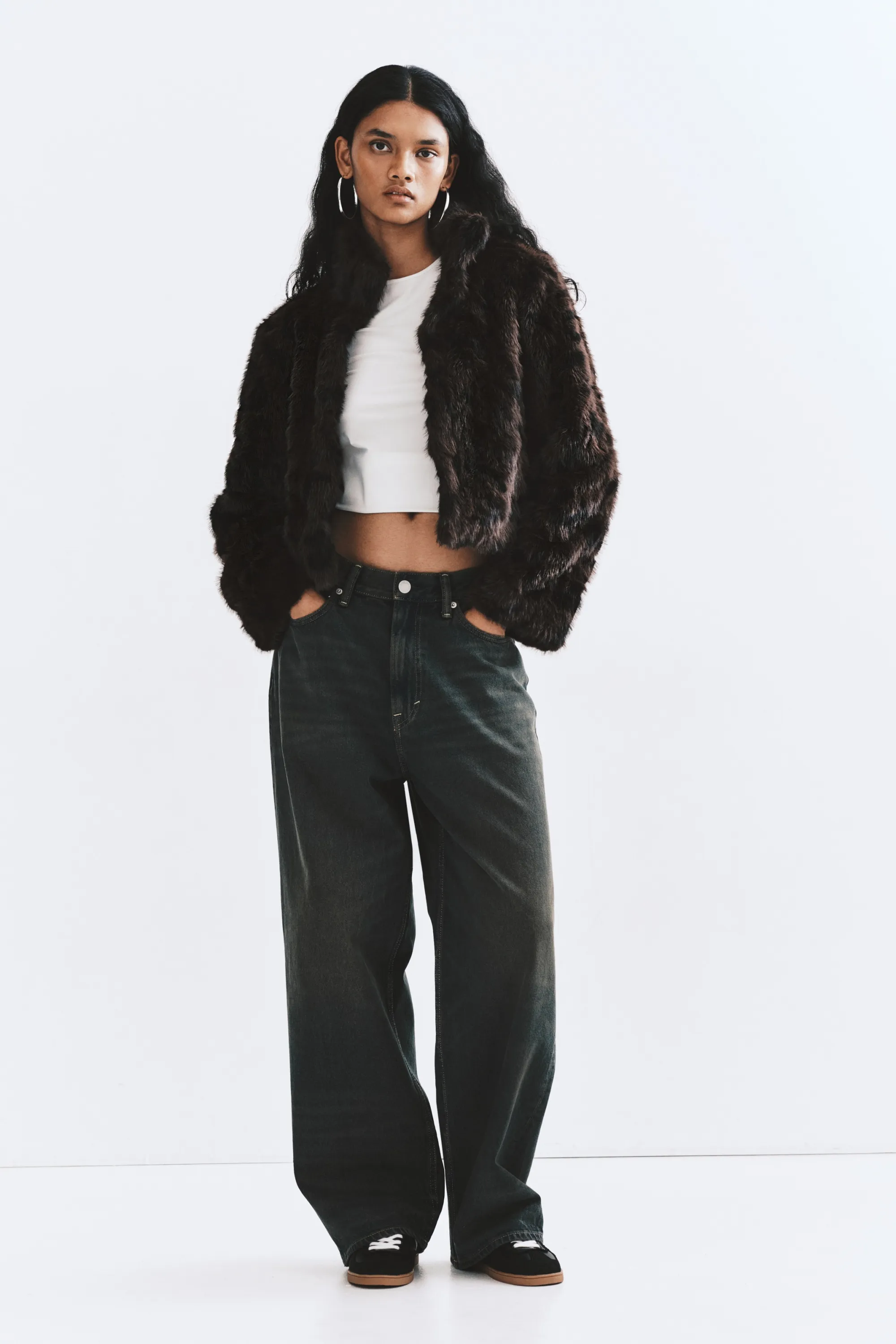 Veste duveteuse avec col entonnoir - Marron