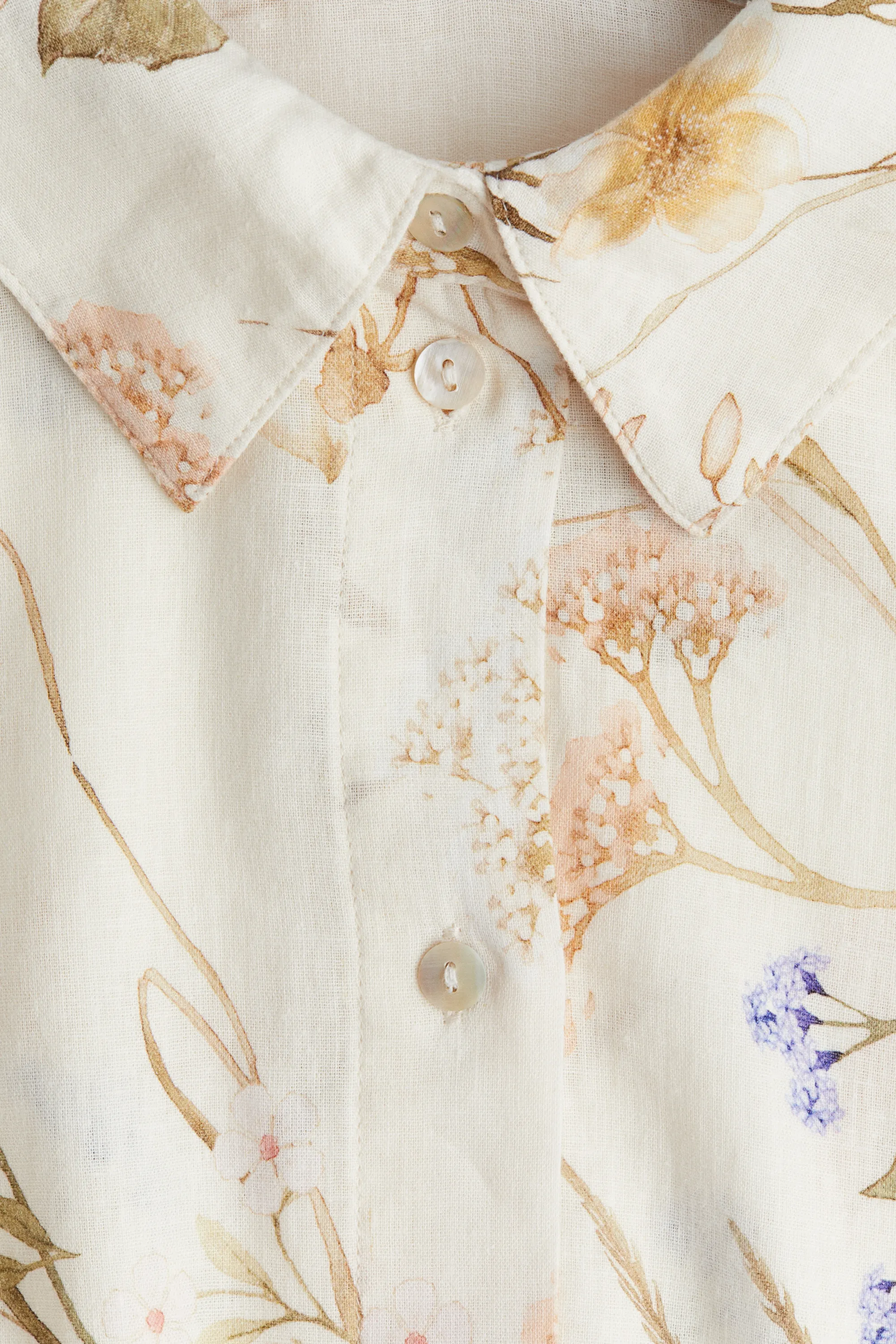 Chemise en lin mélangé - Beige clair/fleuri