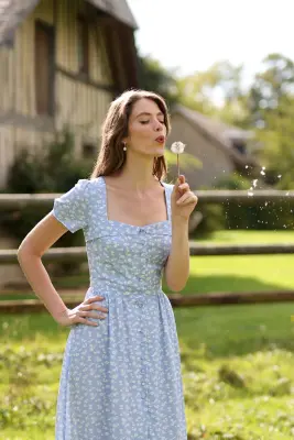 Estelle Cap Sleeve Midi Dress - Blue floral — photo 3
