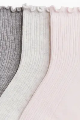 Lot de 3 paires de socquettes en maille côtelée - Gris/crème chiné/rose clair — photo 2