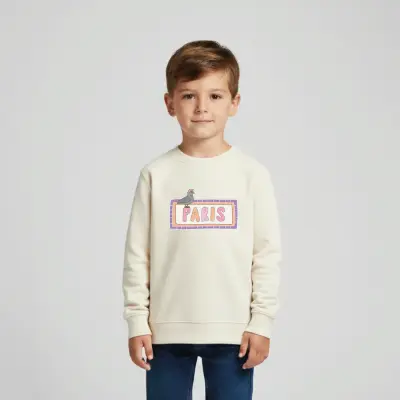 SWEAT-SHIRT ENFANT COTON BIO – PARIS - PIGEON - ÉCRU — photo 4