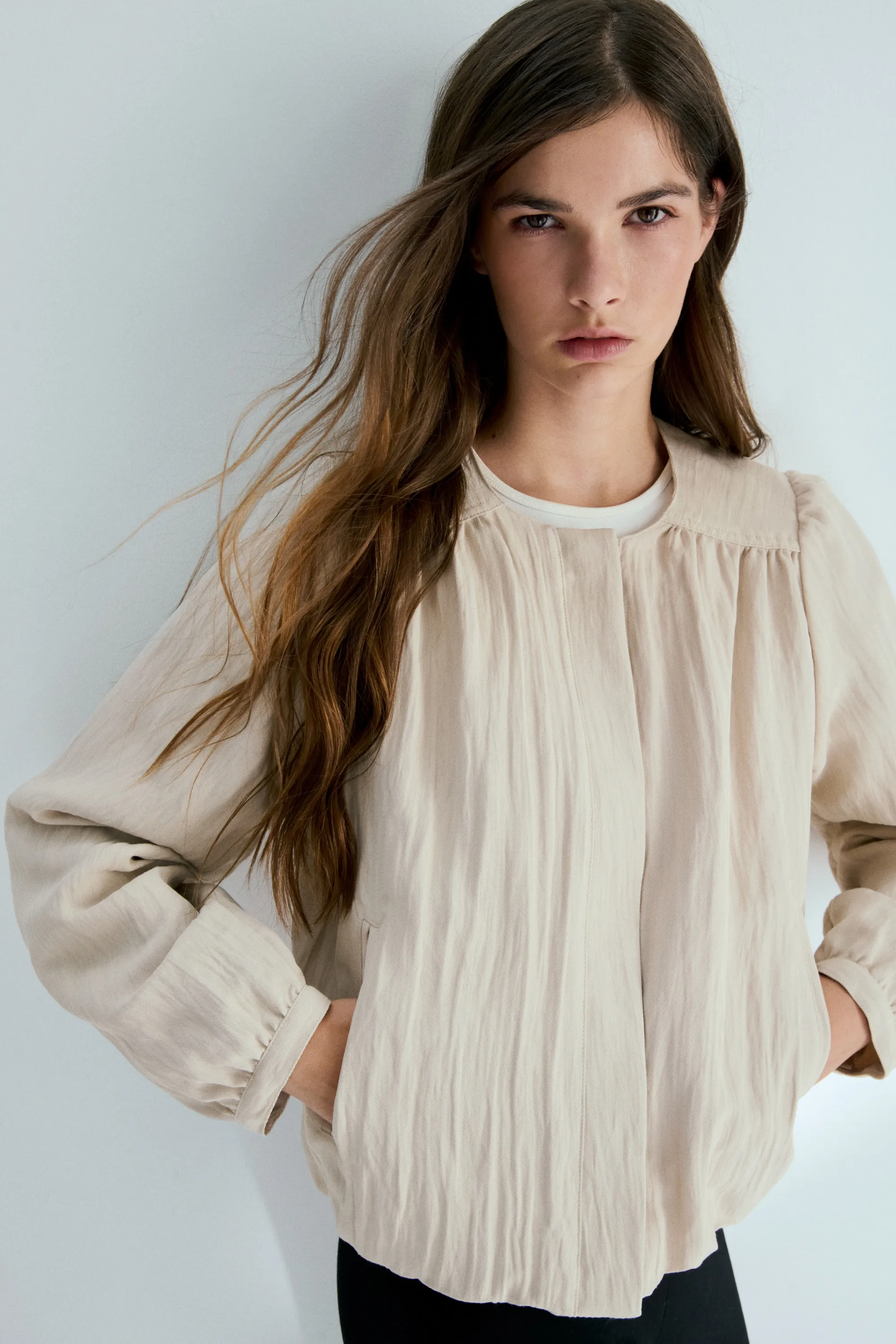 Veste oversize en twill - Beige
