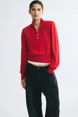 Pull à épaulettes en laine mérinos - Rouge — photo 1