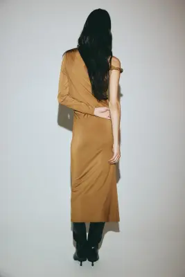 Robe asymétrique à effet drapé - Marron — photo 1
