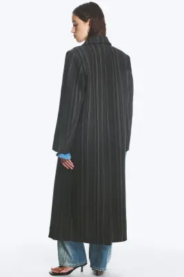 LOGAN MANTEAU CROISÉ EN LAINE MÉLANGÉE - Gris foncé rayé — photo 4