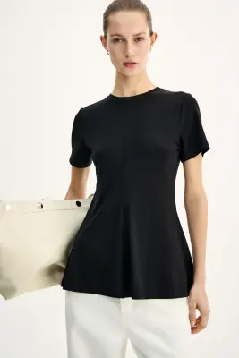 Top péplum en interlock - Noir — photo 1