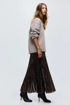 Jupe plissée à sequins - Marron foncé — photo 4