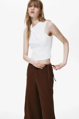 Pantalon en mousseline avec cordon de serrage - Marron — photo 1