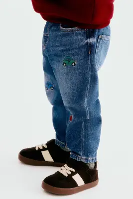 Jean avec motifs brodés - Bleu denim/voitures — photo 3