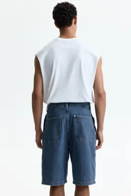 Short baggy à pinces en denim - Bleu denim foncé — photo 2