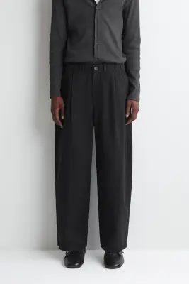 PANTALON BARREL DÉCONTRACTÉ À PLIS - NOIR — photo 1