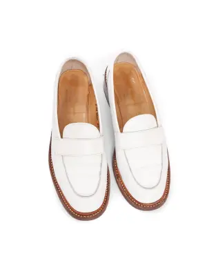 Mocassins bout rond en cuir blanc crème semelle bois Prix boutique 475€ Taille 37 — photo 4