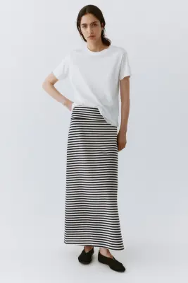 Jupe en coton avec ceinture repliée - Bleu marine/rayé — photo 1
