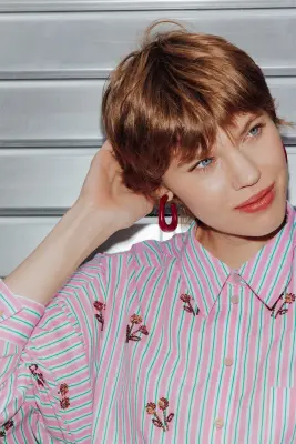 Chemise rayée perlée Femme — photo 3
