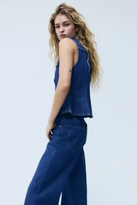 Gilet péplum sans manches en denim - Bleu denim — photo 4