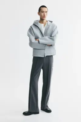 Veste à capuche zippée Oversized Fit en scuba - Gris clair chiné — photo 2