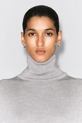 PULL COL ROULÉ LAINE MÉRINOS - GRIS CHINÉ — photo 2