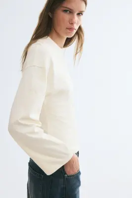 Top cintré en jersey de coton - Crème — photo 1