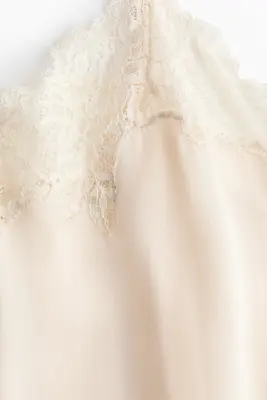 Robe combinaison en satin avec dentelle - Crème — photo 2