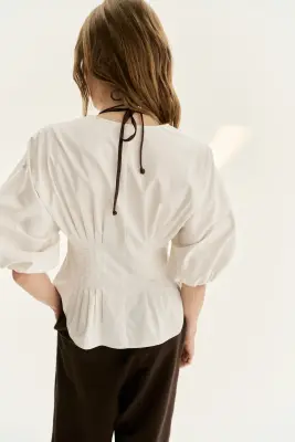 Blouse cintrée en coton - Ivoire — photo 3