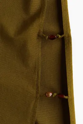 Pantalon en lin mélangé avec ouvertures - Vert olive — photo 4