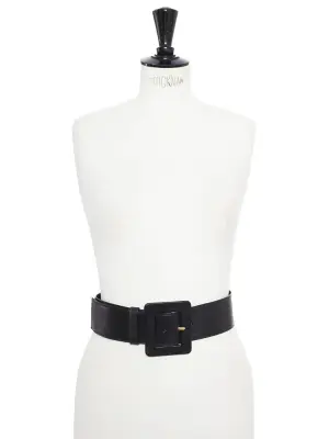 Ceinture large en cuir noir grosse boucle carrée siglée YSL Prix boutique 500€ Taille 75 — photo 2
