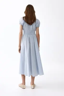Robe à taille smockée - Bleu clair/carreaux — photo 2
