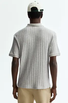 Polo Slim Fit en jersey texturé - Gris clair chiné — photo 2