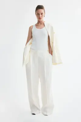Pantalon chic en lin - Crème — photo 2