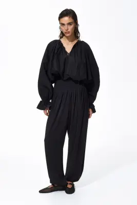 Pantalon plissé à jambes barrel - Noir — photo 1