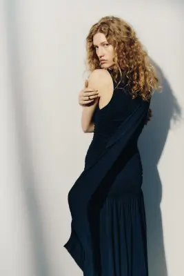 Robe en jersey à effet drapé - Bleu marine — photo 3